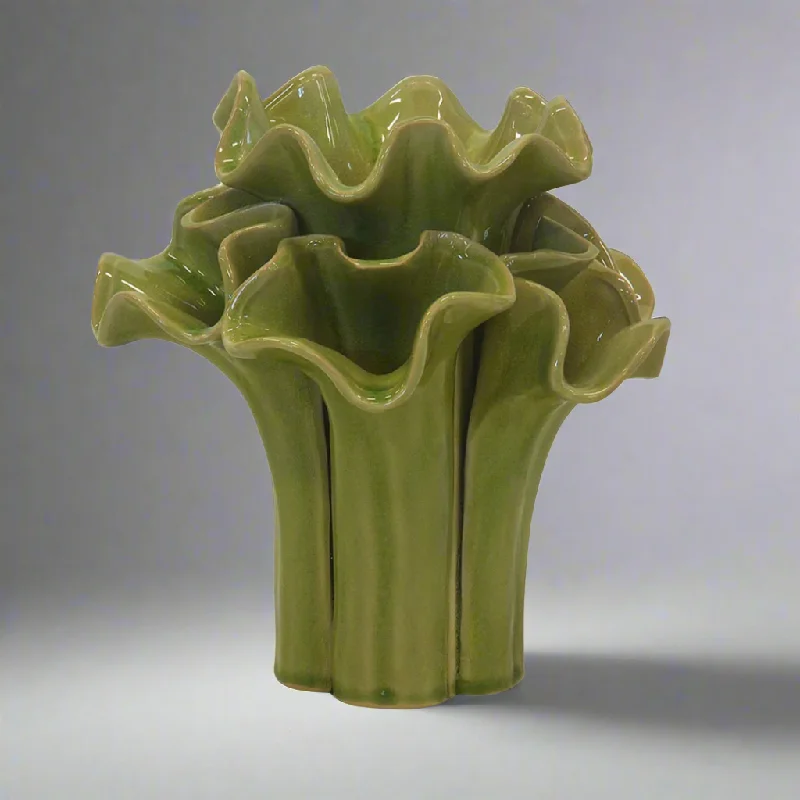 Handcrafted wooden plant stand-CERAMIC BROCCOLI VOTIVE GREEN