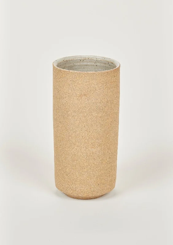 Contemporary glass wall shelf-Handmade Clay Cylinder Vase in Sand Finish by Bob Dinetz- 8"