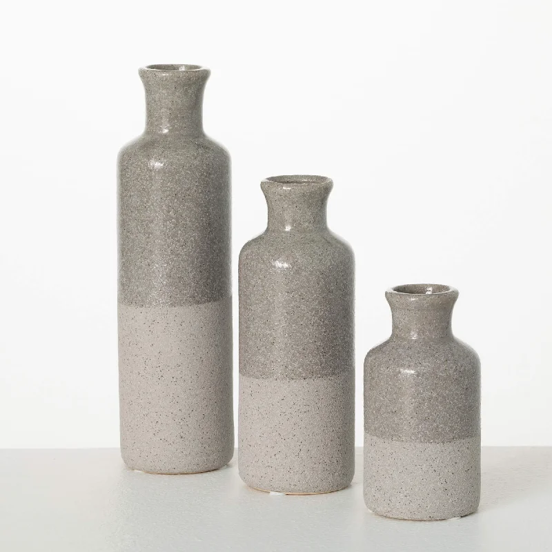 Large geometric throw cushion-Sullivans Set of 3 Small Ceramic Bottle Vases 5"H, 7.5"H & 10"H Gray