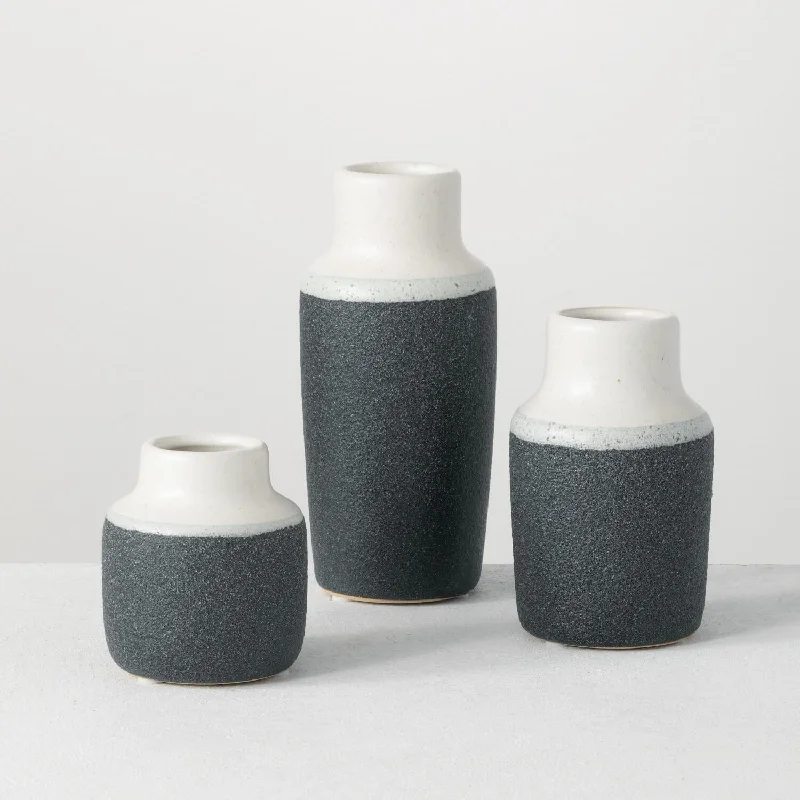 Unique mid-century table decor-Sullivans Set of 3 Ceramic Vase 7"H, 5.25"H & 3.75"H White and Black