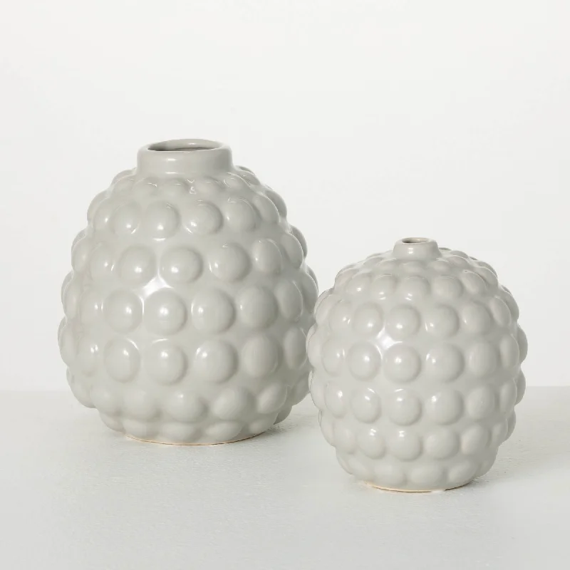 Contemporary ceramic plant pot-Sullivans 4.5" & 7" Ceramic Bubble Ellipse Vases Set of 2, Cream