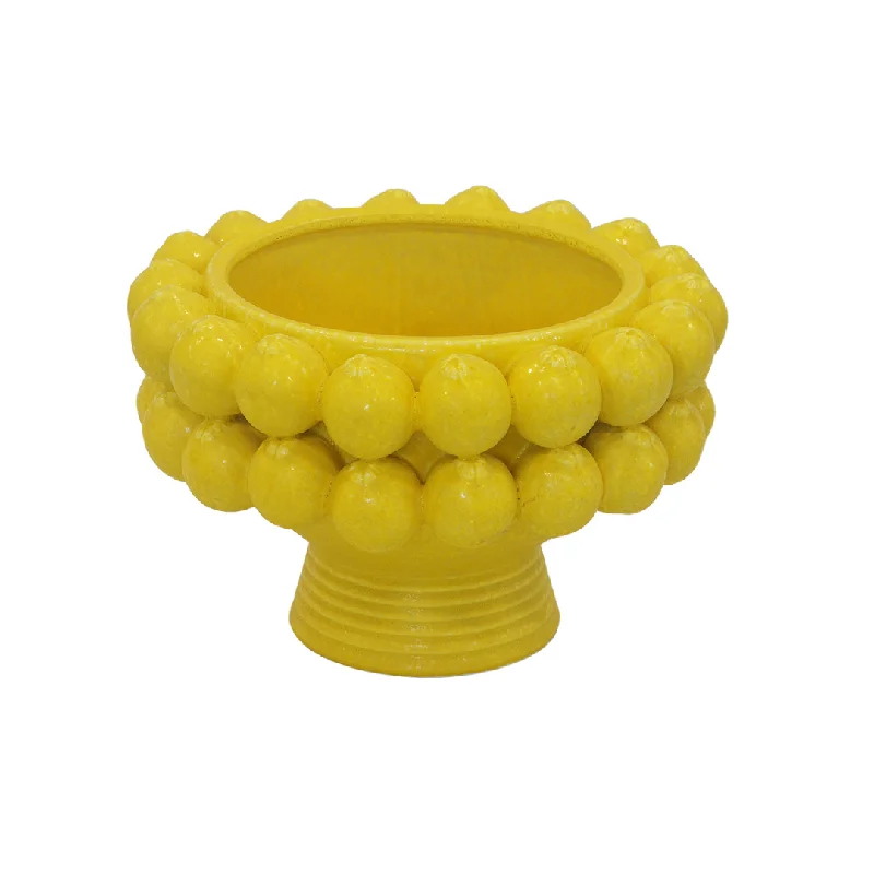 Handmade wooden wall vase-CERAMIC LEMON PEDESTAL BOWL BRIGHT YELLOW