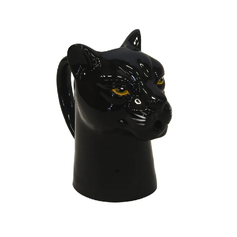 Minimalist gray table figurine-CERAMIC BLACK PANTHER JUG