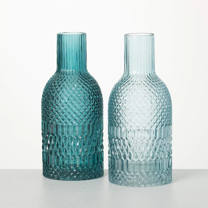 Modern geometric wall plaque-10"H Sullivans Turquoise Faceted Bottle Vases Set of 2, Blue