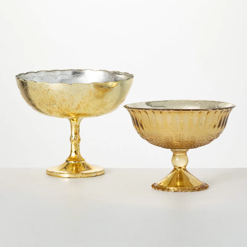 Handmade bamboo wall art-Sullivans 5.25" & 6.75" Gold Glass Pedestal Goblet Set of 2, Multicolored