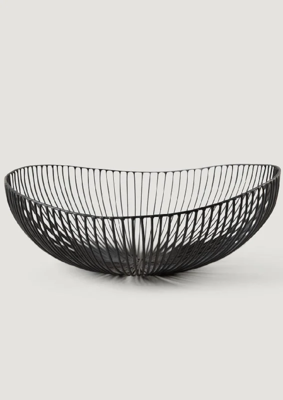 Elegant velvet wall shelf-Handcrafted Iron Metal Oval Basket in Black - 12.75" Wide