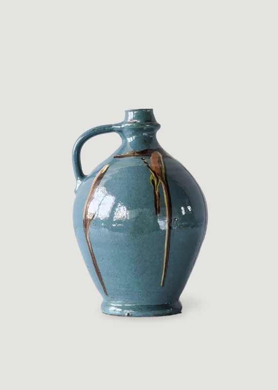 Small copper wall shelf-Handmade Painted Ceramic Jug Vase in Blue - 8.5"