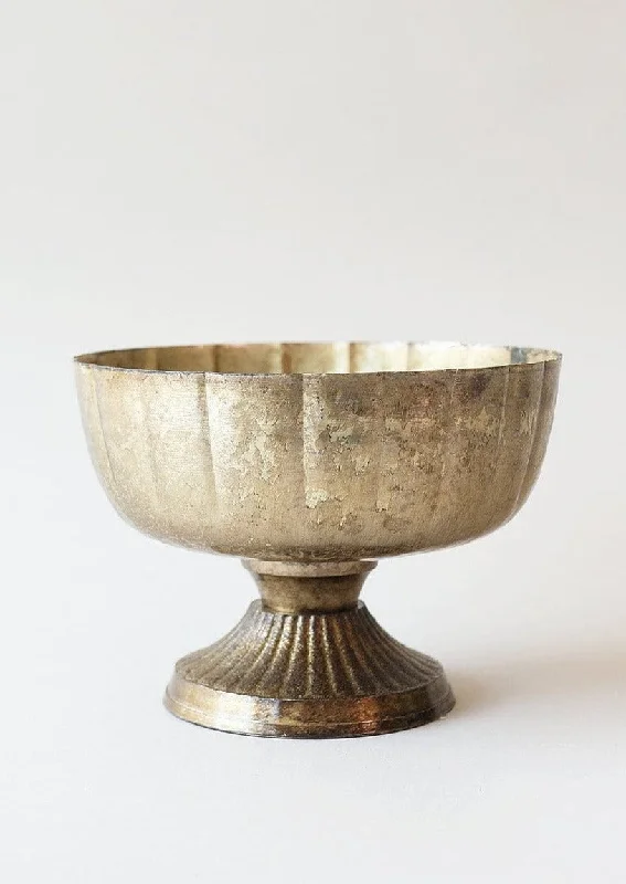 Contemporary glass wall art-Distressed Gold Metal Compote Bowl - 8" Wide