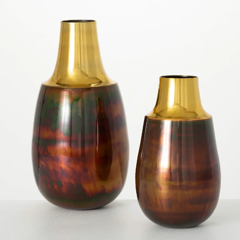 Contemporary glass table figurine-11"H and 14.75"H Sullivans Copper and Bronze Vase - Set of 2