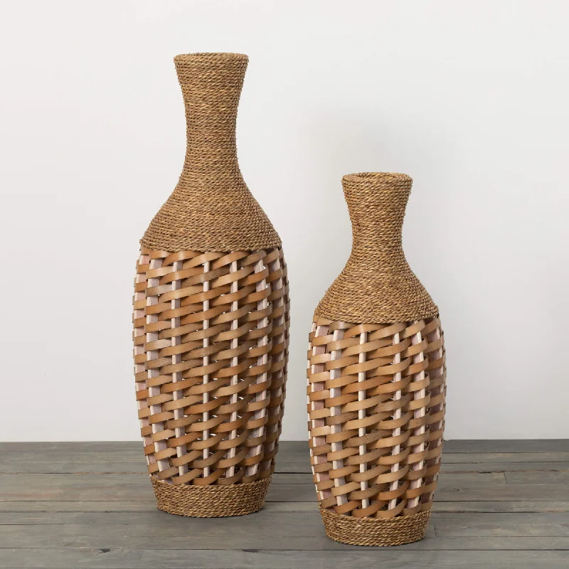 Rustic oak wall art-Sullivans 32" & 24.25" Organic Woven Rattan Vases Set of 2, Natural