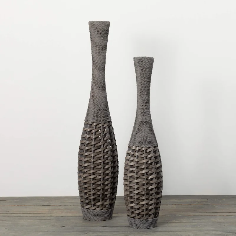 Rustic cedar wall shelf-Sullivans 39.5" & 47.5" Two-Toned Woven Rattan Vases Set of 2, Gray