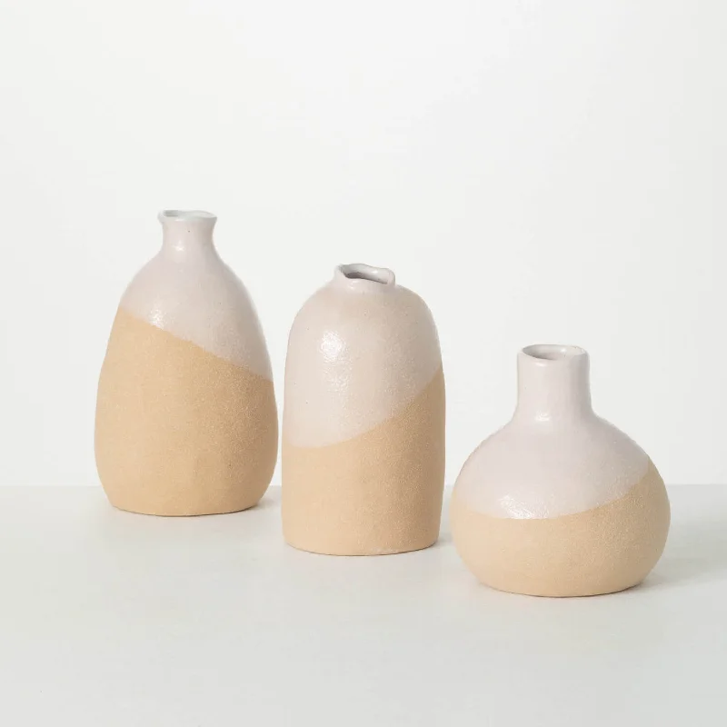 Contemporary ceramic wall vase-Sullivans Hand-Thrown Pottery Vase Set of 3, 8.5"H, 7.5"H & 6.5"H Off-White