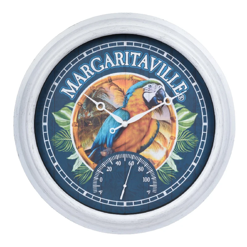 Unique mid-century wall sign-433-3841MV6T 15.75-inch Margaritaville Indoor/Outdoor Wall Clock w/ Temperature