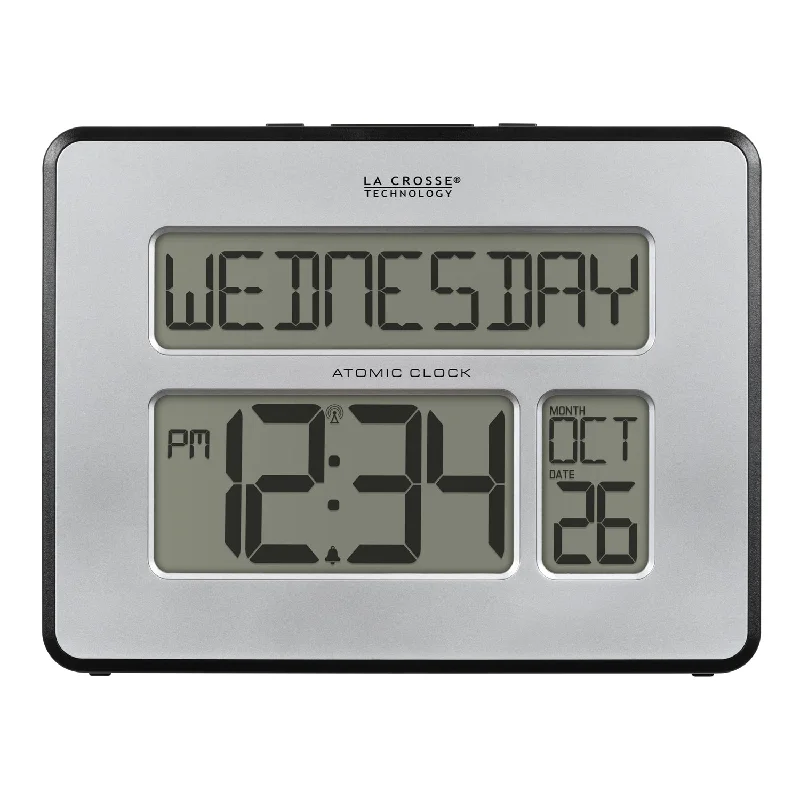 Contemporary ceramic wall plaque-513-1419B Atomic Digital Wall Clock w/ Calendar and Indoor Temperature