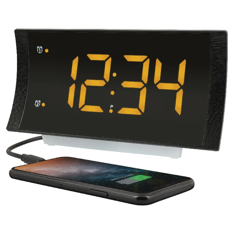 Large geometric shelf decor-617-89577v3 Curved Digital Alarm Clock with FM Radio and Dual Alarms