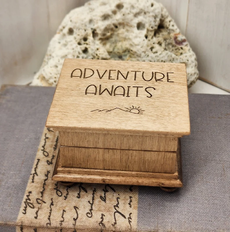 Handcrafted bamboo wall tile-Adventure Awaits Music box choose color and song, add personalized message