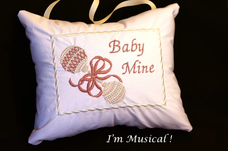 Vintage bronze wall shelf-Antique Baby Rattle Music Box Pillow -- Personalized Embroidered MUSICAL Keepsake