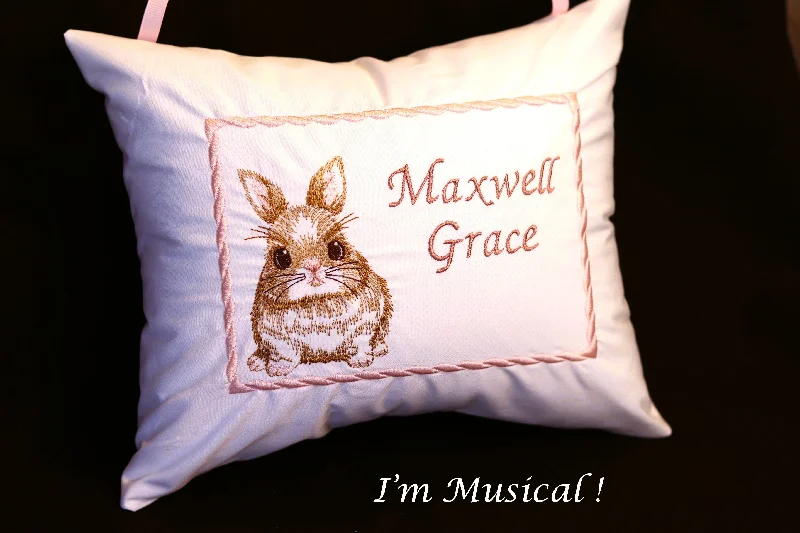 Elegant silk wall shelf-Baby Bunny Music Box Pillow -- Personalized Embroidered MUSICAL Baby Keepsake