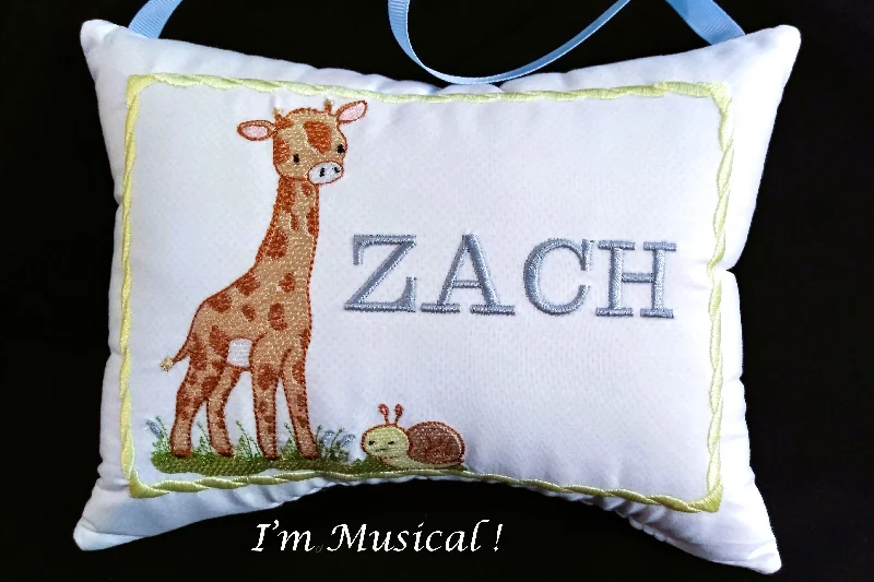 Rustic cedar wall shelf-Baby Giraffe Music Box Pillow -- Personalized Embroidered Baby MUSICAL Keepsake