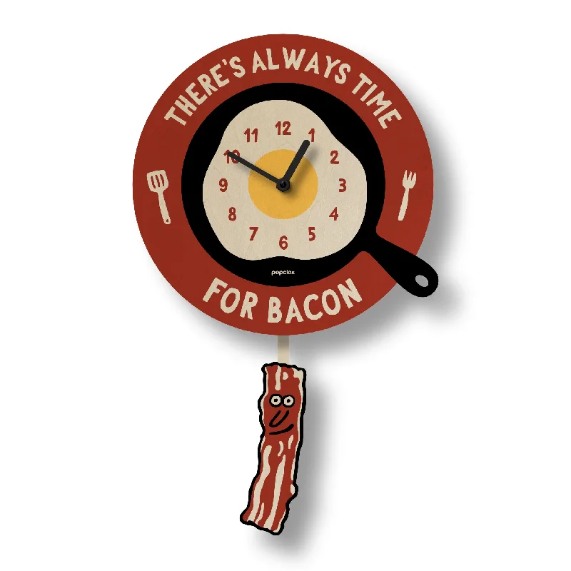 Modern steel wall plaque-bacon time - pendulum clock