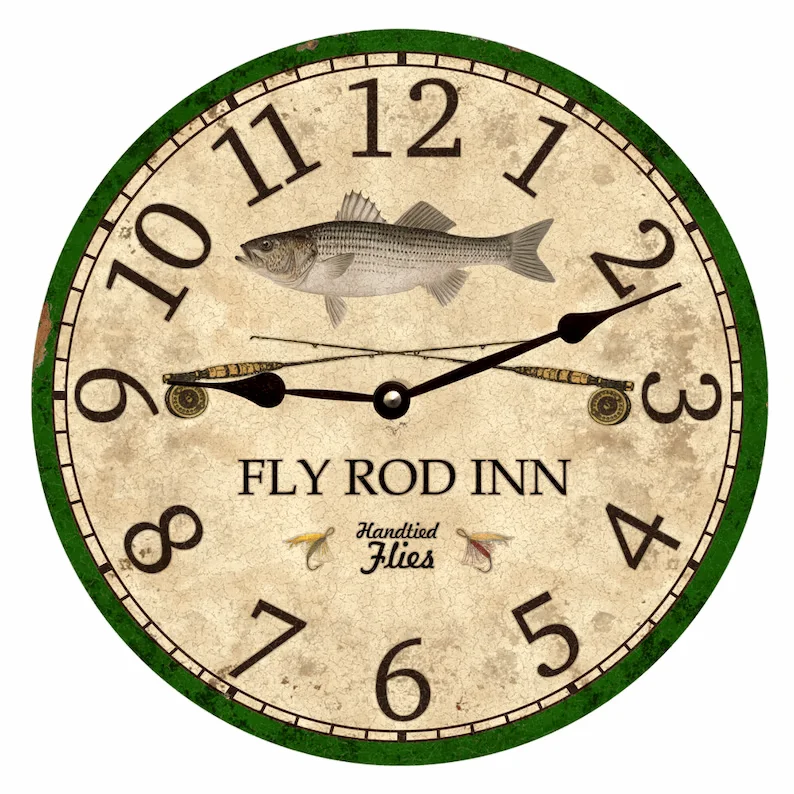 Rustic cedar wall hook-Bass Clock- Fly Rod Inn Fishing Clock