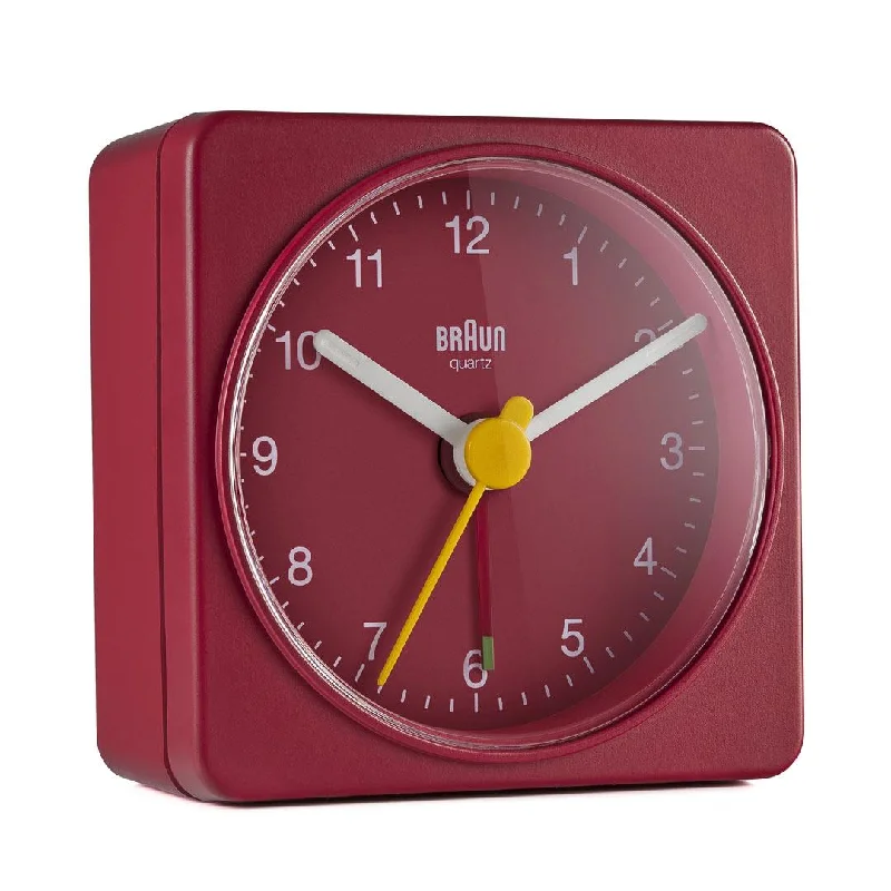 Handmade jute wall hook-BC02 Braun classic travel analogue alarm clock - red