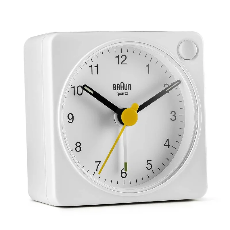 Minimalist beige vase holder-BC02X Braun classic analogue travel alarm clock - white