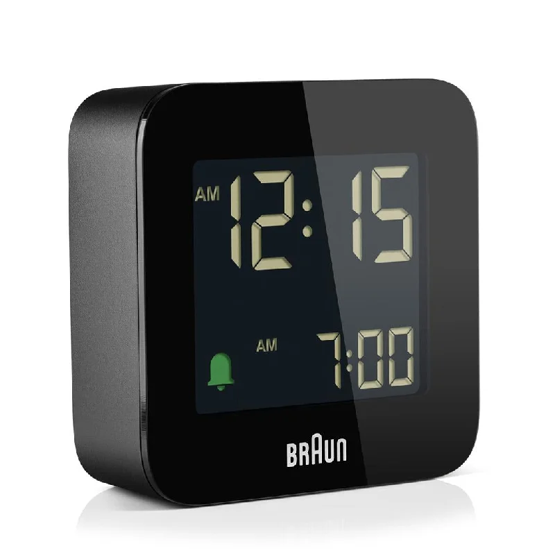 Unique industrial pipe lamp-BC08 Braun digital travel alarm clock - black