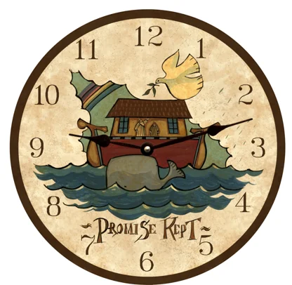 Rustic pine wall tapestry-Beautiful Folk Art Noah's Ark Clock – Handmade and Whimsical