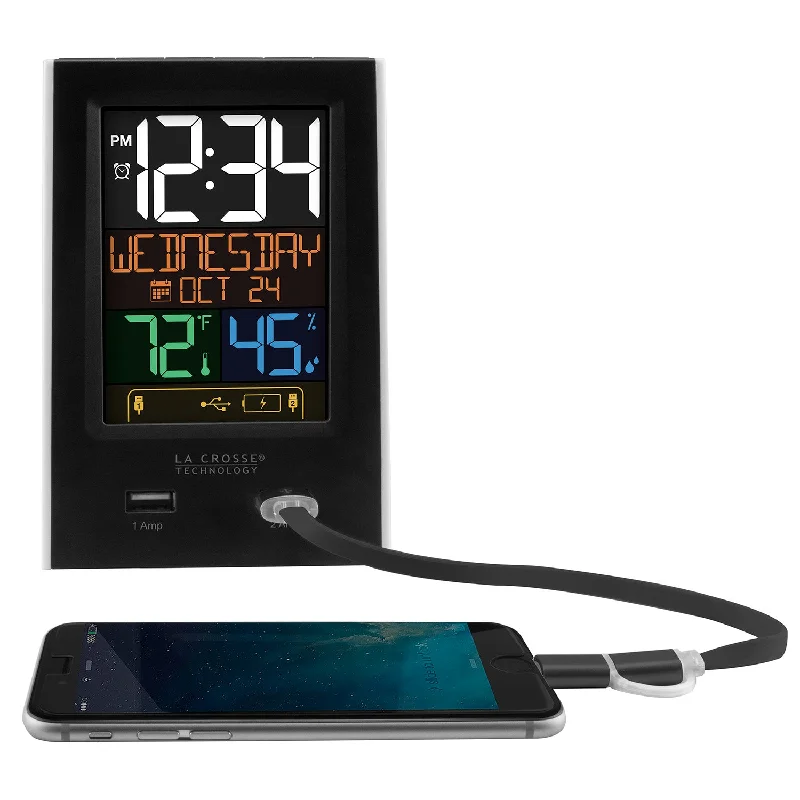 Modern steel table clock-C86224 Alarm Clock Charging Station with Two USB Charging Ports