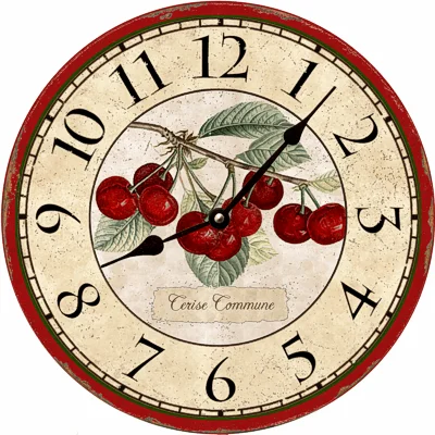 Contemporary matte wall tapestry-Cherry Clock- French Botanical Cherry Wall Clock