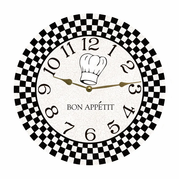 Handmade bamboo wall vase-Retro Kitchen Clock- Bon Appetit Black and White Checks