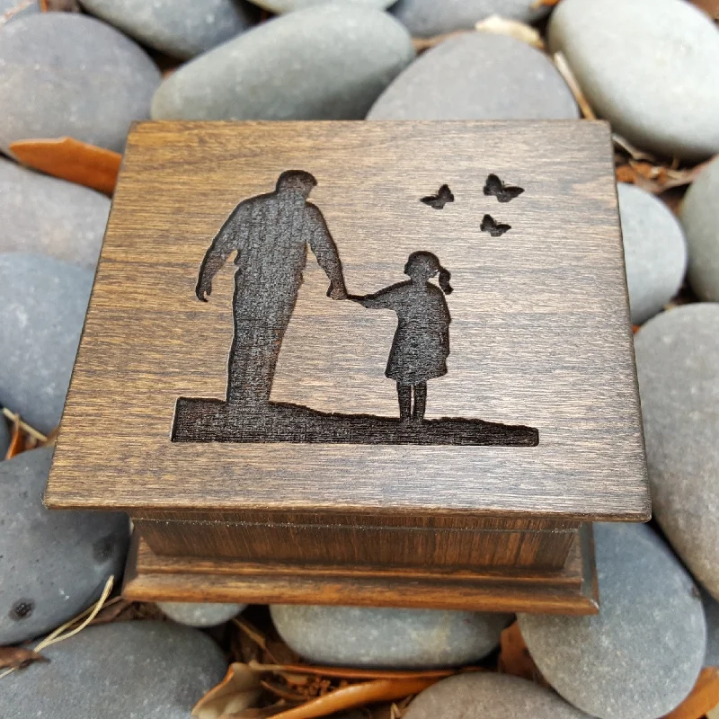 Rustic pine wall tapestry-My Little Girl engraved music box with dad and daughter image your choice of your color and song