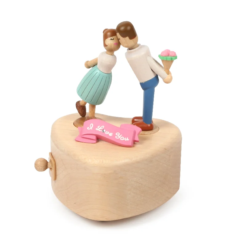 Minimalist beige wall shelf-Couple Kiss | Wooden Music Box