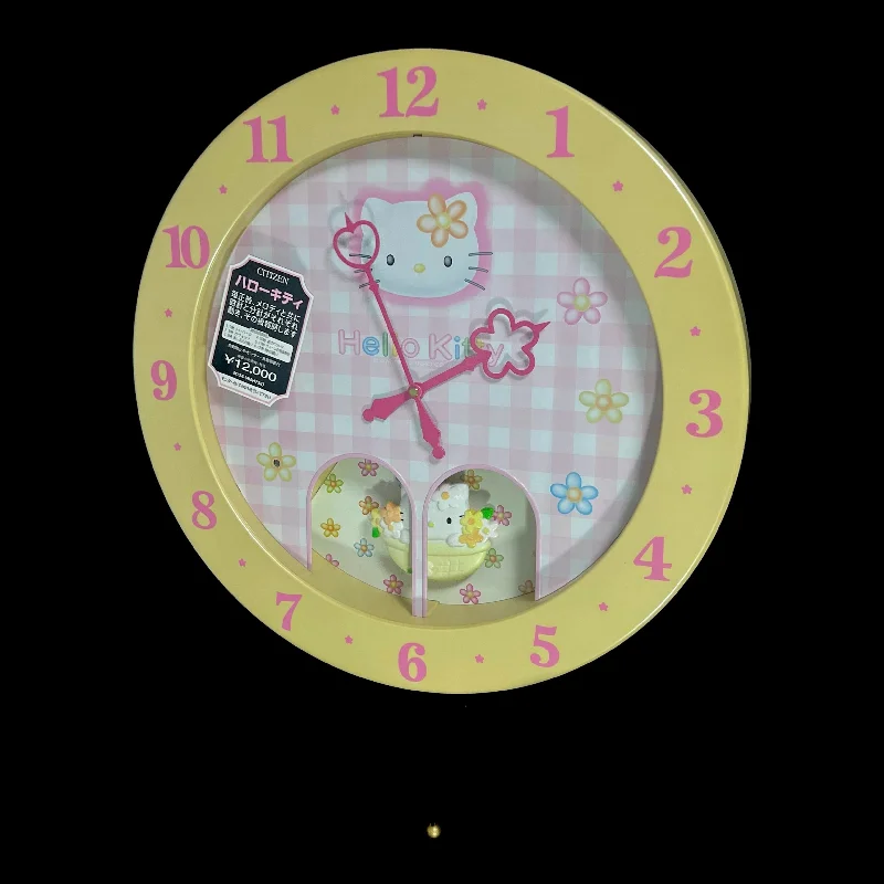 Handmade bamboo wall shelf-Citizen (Rhythm) "Hello Kitty M756" Magic Motion Musical Wall Clock from Japan with Dancing Hands - 4MH756-003