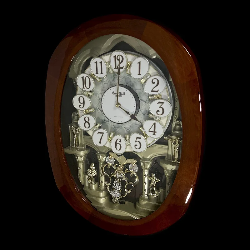 Vintage gold wall clock-Rhythm "Grand Encore Legend" Magic Motion Musical Wooden Wall Clock with Dancing Dial and Music by The Beatles - 4MH834WB06