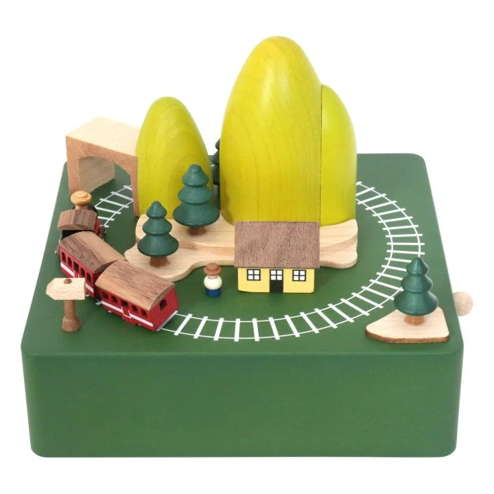 Small iron wall mirror-Evergreen Train Wooden Music Box