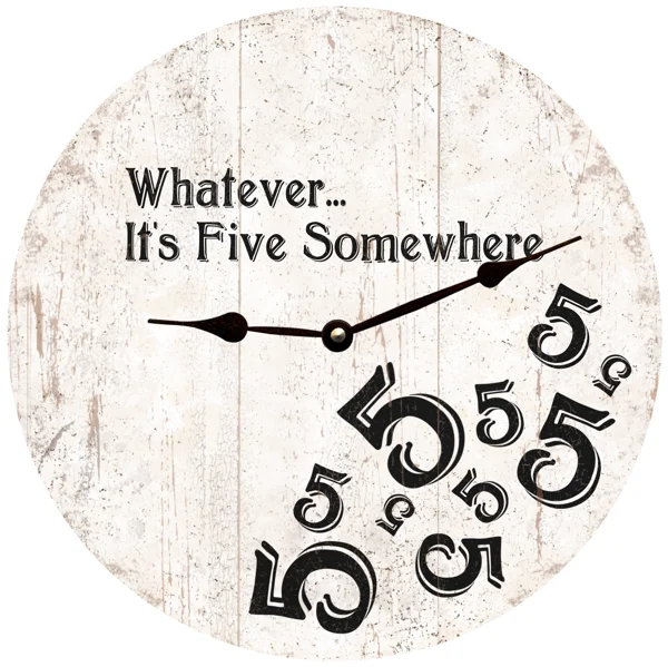 Vintage silver table runner-Five O'Clock Somewhere Clock- Black and White 5 O'Clock Wall Clock