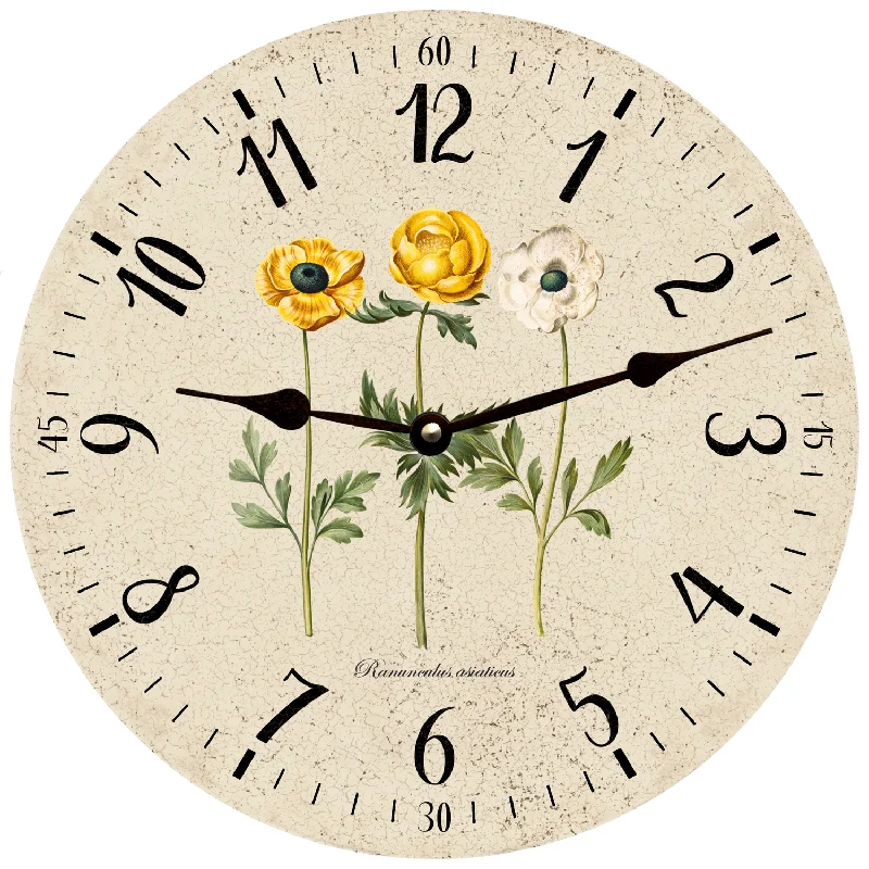 Modern acrylic wall shelf-Floral Wall Clock - Buttercup Flower Clock