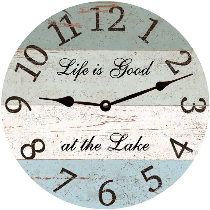 Contemporary glass wall ornament-Four Color Lake Clock- Life is Good at the Lake Clock