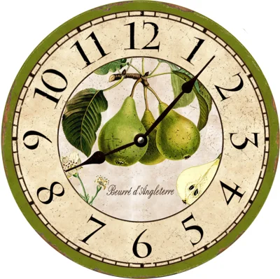 Contemporary ceramic wall art-French Pears Clock- Green Pears Kitchen Clock