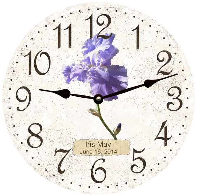 Rustic pine wall tapestry-Iris Clock- Personalized Iris Wall Clock