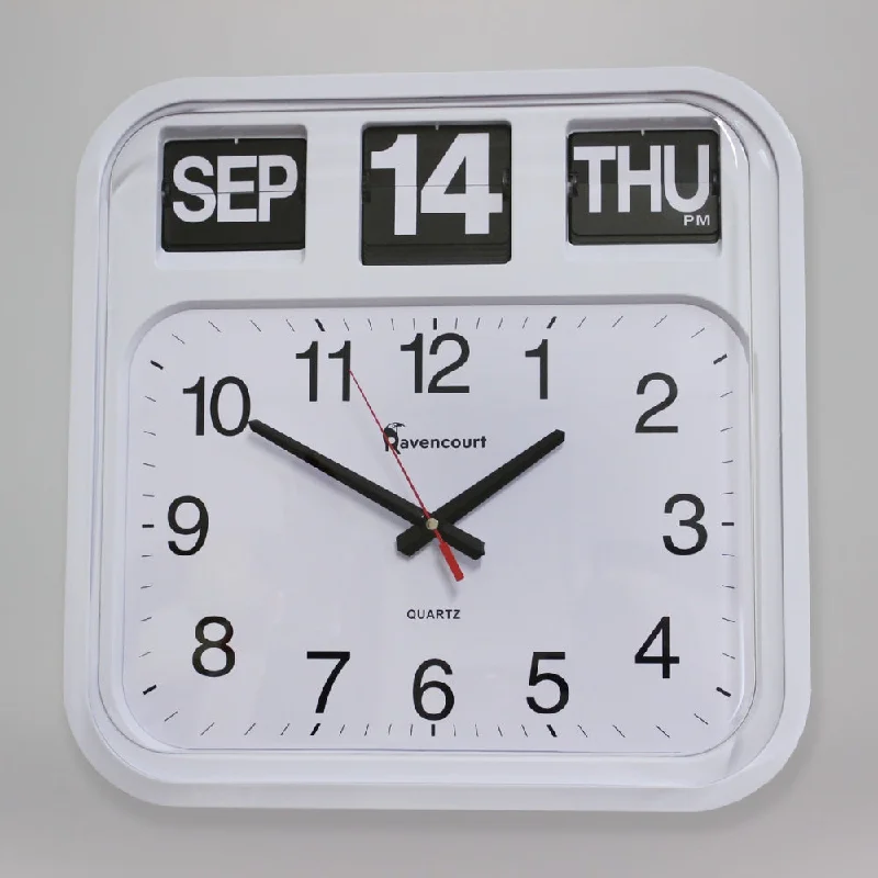 Unique industrial wall plaque-Large square calendar clock - white