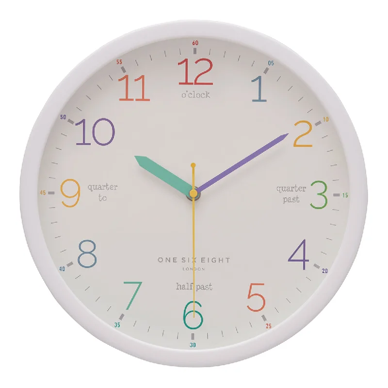 Contemporary ceramic wall art-LEARN The Time White 30cm Silent Wall Clock