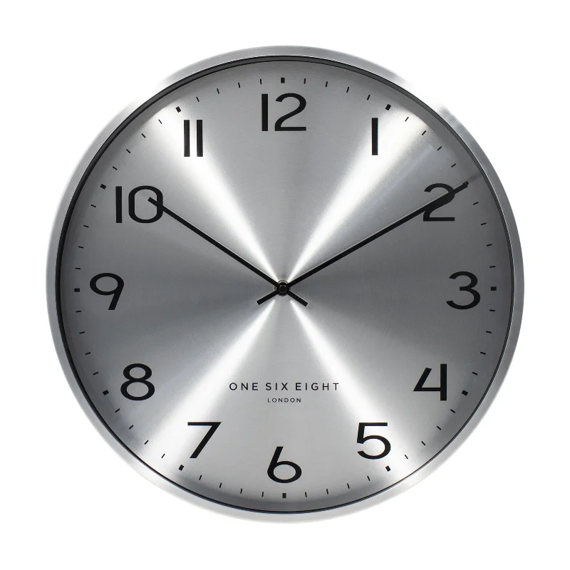 Contemporary matte wall shelf-LUNA 40cm Chrome Silent Wall Clock