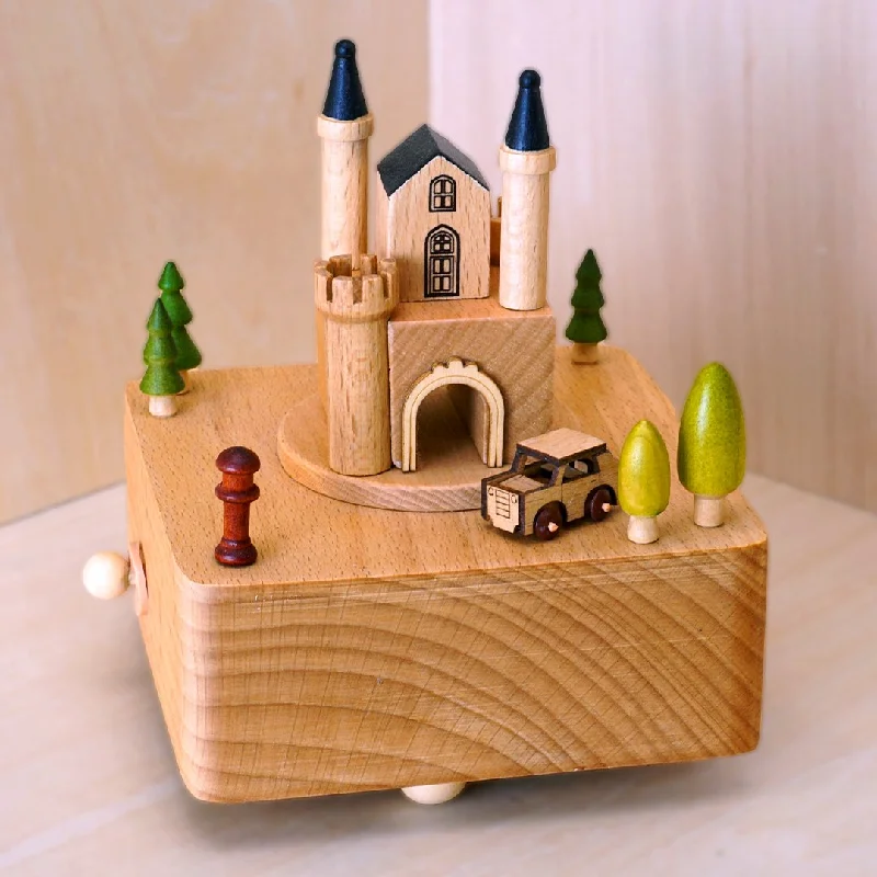 Handmade jute wall art-Castle in Forest with Moving Car (Melody: Castle in the Sky)