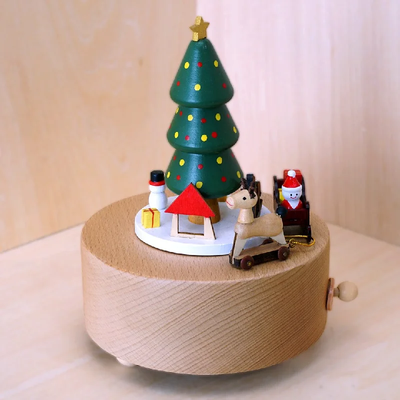 Contemporary glass table figurine-Christmas Tree with Moving Santa's Sleigh | Magical Moving Music Box (Tune: We Wish You a Merry Christmas)