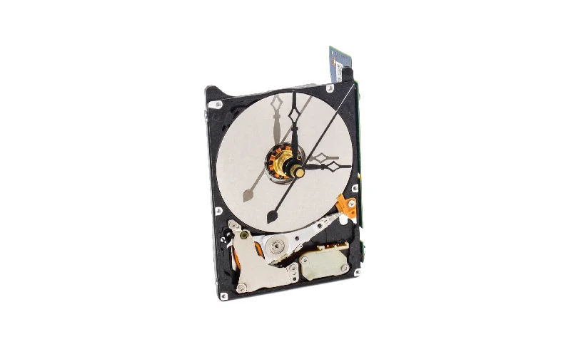 Handcrafted wooden wall art-Mini-Me Upcycled Black & Silver Hard Drive Clock and Circuit Board stand - Modern Desk Clock - Gift for geeks - gift for IT