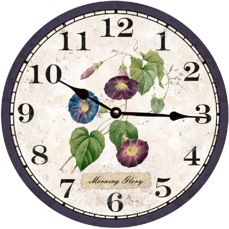 Handmade wooden wall hook-Handmade Floral Clock- Morning Glory Flower Clock