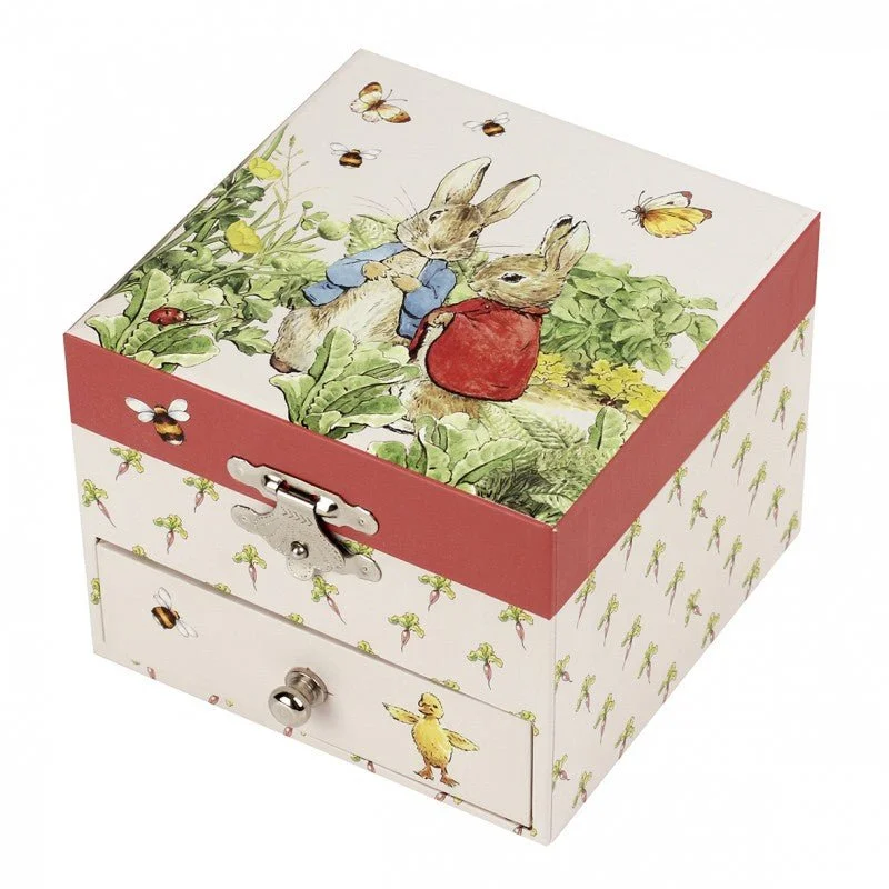 Large floral throw blanket-Musical Jewellery Box: Peter Rabbit - Carrot (Cube)